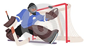 Fierce Hockey Goalkeeper, Adorned In Colorful Gear, Catching The Puck, Character Guards The Net With Unwavering Focus