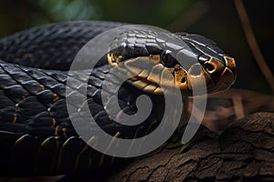 A fierce and intimidating King Cobra poised to strike, showing off its fierce and intimidating nature. Generative AI