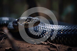 A fierce and intimidating King Cobra poised to strike, showing off its fierce and intimidating nature. Generative AI