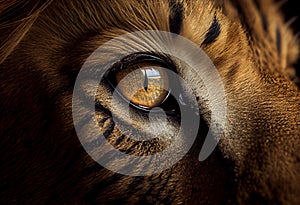 Fierce look of the lion's eye. generative AI.