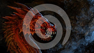 Fierce red dragon head - digital illustration photo