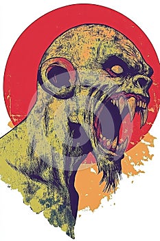 Fierce Monster Roaring with Sharp Fangs, Stylized Illustration