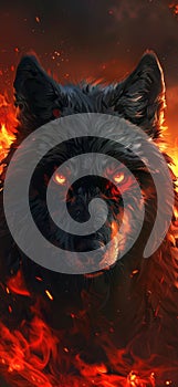 Fierce Red-Eyed Wolf Amidst Flames