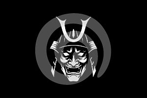 Fierce Samurai Mask and Helmet Vector Icon