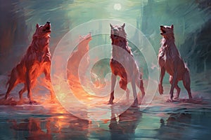 Fierce werewolves transforming under the light of the full moon - Generative AI