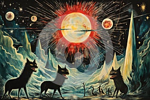 Fierce werewolves transforming under the light of the full moon - Generative AI