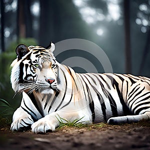 Fierce white tiger - ai generated image