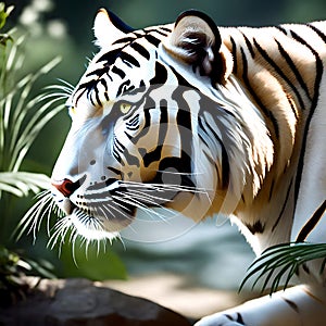 Fierce white tiger - ai generated image