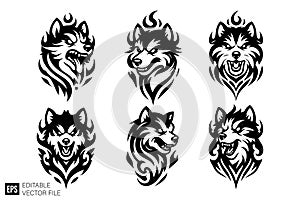 Fierce Wolf Head Tribal Mascot Vector Set
