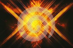 Fiery abstract x-shaped light burst with dynamic energy and intense glow photo