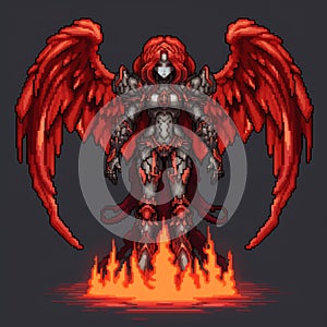 Fiery Angel: Pixel Art In Darkly Detailed Fire Emblem Style