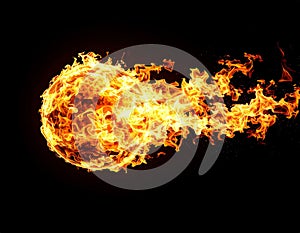 Fiery Ball of Fire Against Black Background