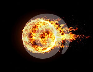 Fiery Ball of Flame Against Black Background