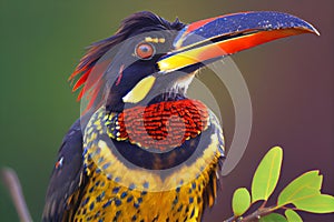 Fiery billed Aracari bird toucan