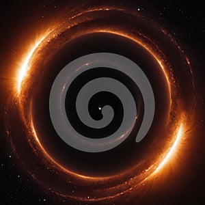 Fiery black hole with glowing event horizon in deep space