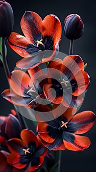 Fiery Blooms: A Stunning Blend of Red, Black, and Orange in a Un