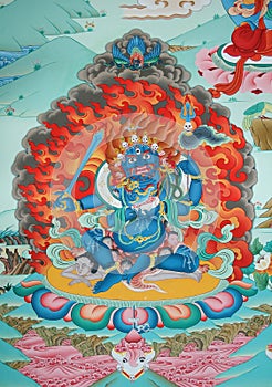 Fiery blue Tibetan deity at a monastery in Kathmandu
