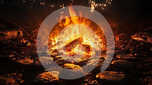 Fiery campfire in the woods