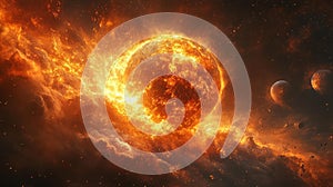 Fiery Celestial Explosion with Planets Generative AI