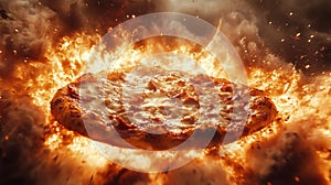 Fiery Cheese Pizza Explosion for Captivating Pizzeria Advertisements photo