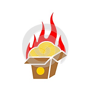 Fiery Chinese food sign icon. Hot fast food symbol. Fiery food. Street food concept with pepper