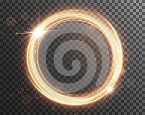 Fiery circle frame Light twirl festive Curve light effect of golden line Light Png