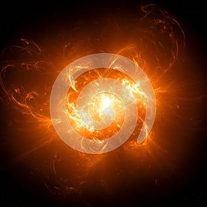 Fiery Cosmic Explosion in Space, Orange Flames