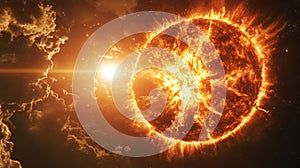 Fiery Cosmic Sun Explosion In Space