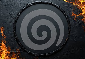 Fiery dark circle frame on black background
