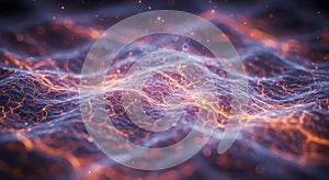 Fiery data stream flows across quantum landscape