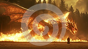 Fiery Dragon Amidst Burning Forest