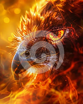 Fiery eagle eye close-up