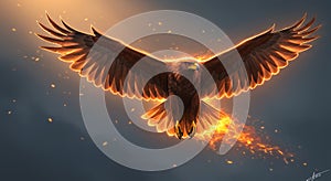 Fiery Eagle in Flight Ã¢â¬' Fantasy Digital Illustration