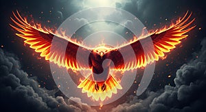 Fiery Eagle Soaring Through Smoke and Flames