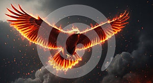 Fiery Eagle Soaring Through Smoke and Flames