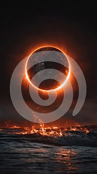 Fiery Eclipse Over Dark Ocean