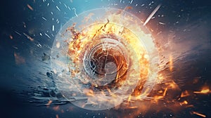 Fiery explosion on a dark blue background