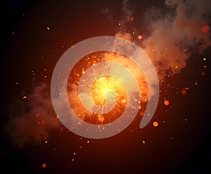 Fiery Explosion of Light and Color Radiating on a Dramatic Dark Background