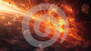 Fiery Explosion in the Outer Space Clouds During the Day