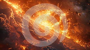 Fiery Explosion in the Outer Space Clouds During the Day