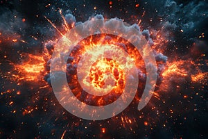 Fiery Explosion with Smoke on Black Background