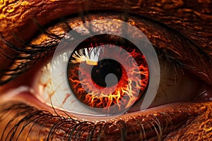 Fiery Eye closeup fire. Generate Ai