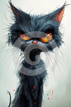 Fiery Feline: A Digital Sketch of a Cute and Angry Black Kitten photo