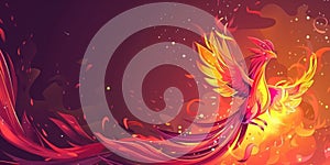 Fiery Fenix with an abstract molten fire background with copy space photo