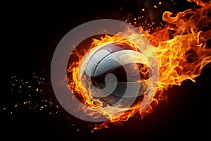 Fiery fervor, Volleyballs intensity portrayed through ball on dark backdrop photo