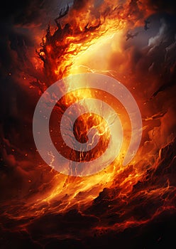 Fiery Fire Dragon Flying Sky Background Trees Angry Molten Breat