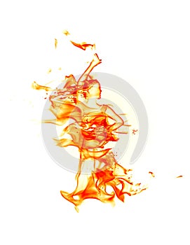 Fiery flamenco dancer. Fire flames on white background
