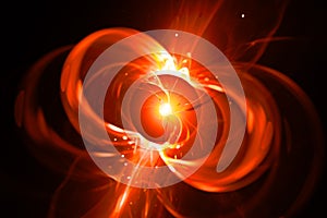 Fiery glowing spinning neutron star photo