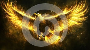 Fiery golden eagle soaring in the night sky