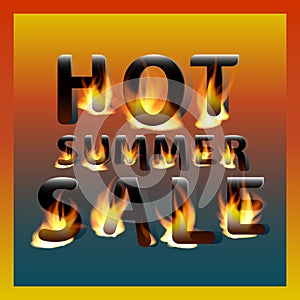 Fiery hot summer sale. Design template. Promotional marketing banner poster.